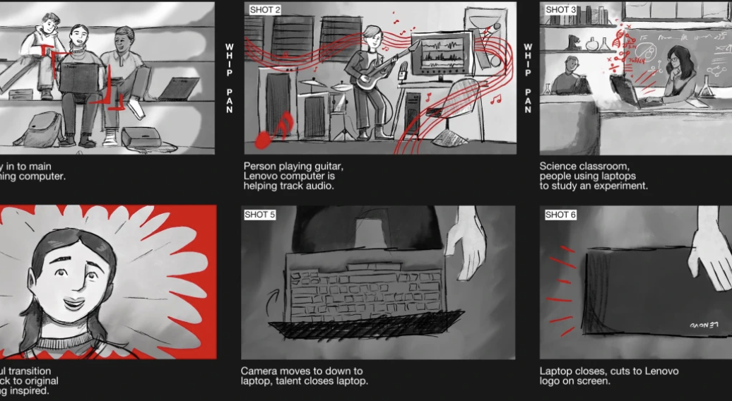 Storyboard frames from prep