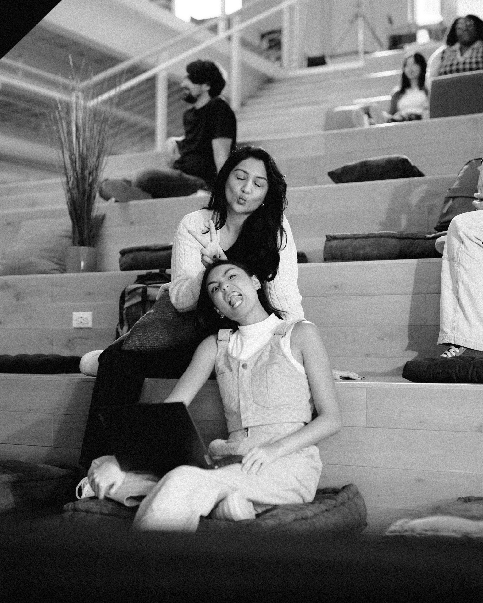 Team hanging out between takes